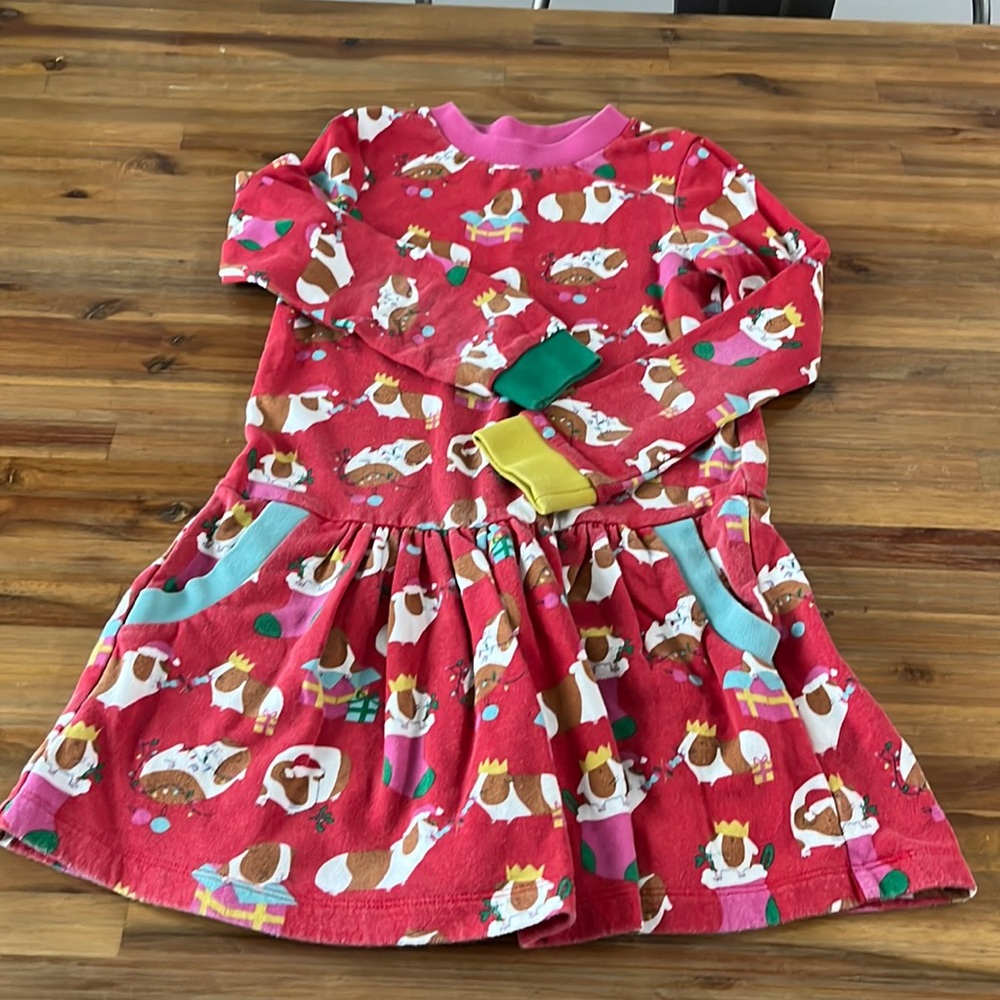 Mini Boden guinea Pig Print Christmas Jersey Dress Red 8-9y